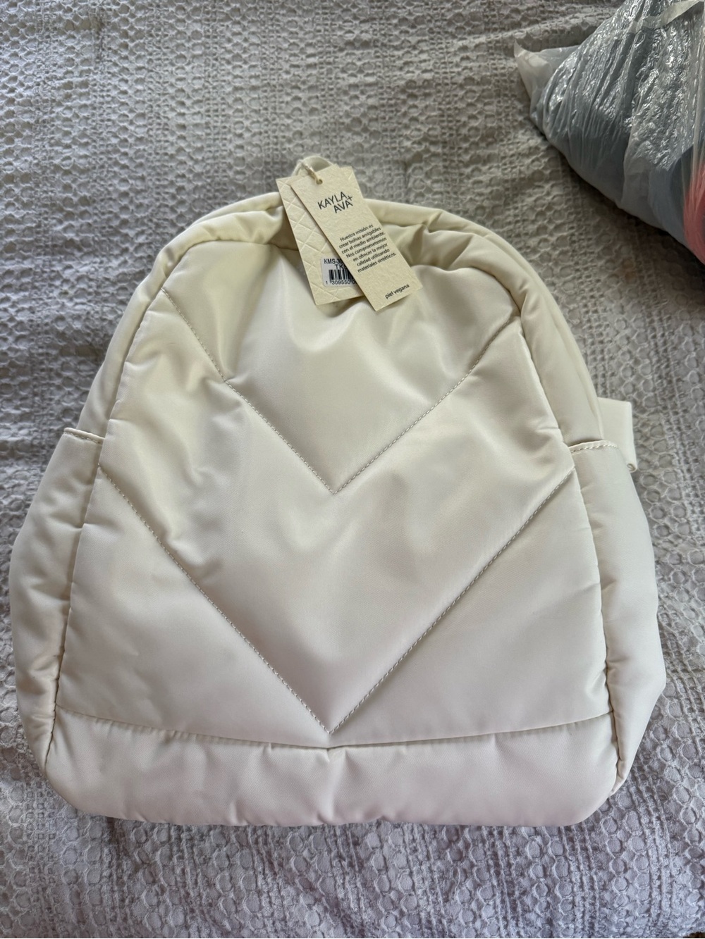Cream Quilted Backpack